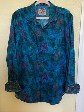 Robert Graham Teal Embroidered Tropical Logo Panel